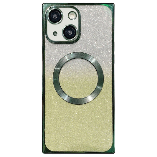 For iPhone 14 Plus Square Gradient Magsafe Electroplating TPU Phone Case(Green) - iPhone 14 Plus Cases by buy2fix | Online Shopping UK | buy2fix