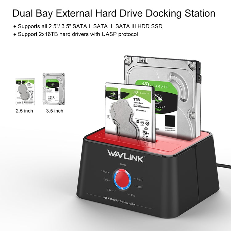 Wavlink ST334U SSD Dual Bay External Hard Drive Docking Station USB 3.0 to SATA I/II/III(AU Plug) - External Hard Drives by WAVLINK | Online Shopping UK | buy2fix