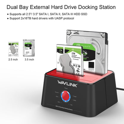 Wavlink ST334U SSD Dual Bay External Hard Drive Docking Station USB 3.0 to SATA I/II/III(AU Plug) - External Hard Drives by WAVLINK | Online Shopping UK | buy2fix