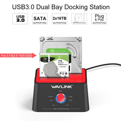 Wavlink ST334U SSD Dual Bay External Hard Drive Docking Station USB 3.0 to SATA I/II/III(AU Plug) - External Hard Drives by WAVLINK | Online Shopping UK | buy2fix