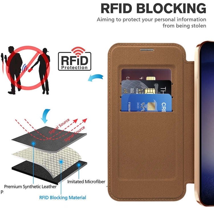 For Samsung Galaxy S24+ 5G Shield Magsafe RFID Anti-theft Rhombus Leather Phone Case(Brown) - Galaxy S24+ 5G Cases by buy2fix | Online Shopping UK | buy2fix