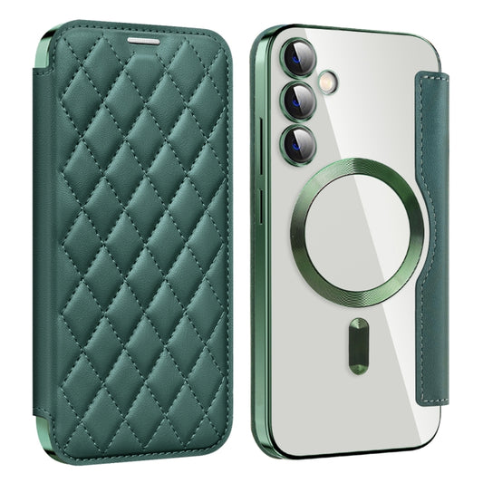 For Samsung Galaxy S23 FE 5G Shield Magsafe RFID Anti-theft Rhombus Leather Phone Case(Green) - Galaxy S23 FE 5G Cases by buy2fix | Online Shopping UK | buy2fix