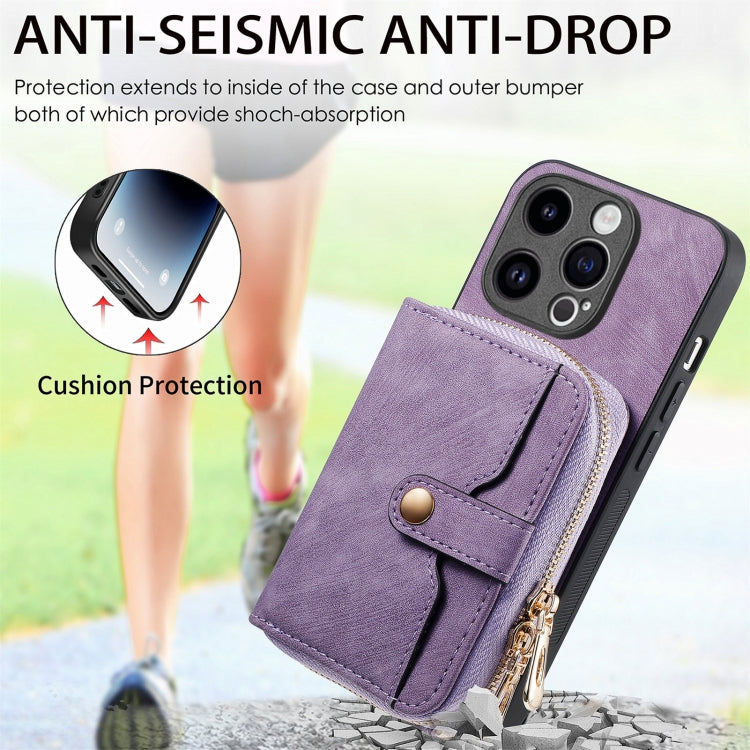 For iPhone 15 Pro Max Crossbody Multi-function Zipper Wallet Phone Case(Purple) - iPhone 15 Pro Max Cases by buy2fix | Online Shopping UK | buy2fix