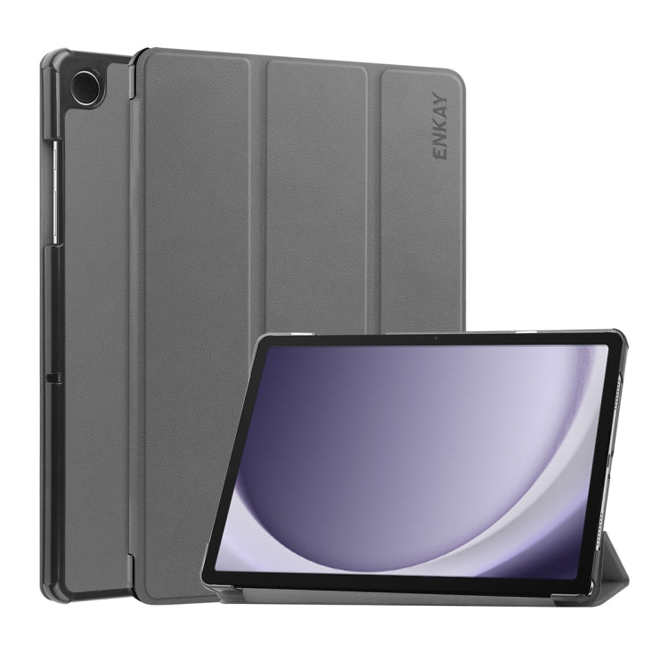 For Samsung Galaxy Tab A9+ 11.0 ENKAY Tri-fold Custer Texture Leather Smart Tablet Case(Grey) - Galaxy Tab A9+ by ENKAY | Online Shopping UK | buy2fix