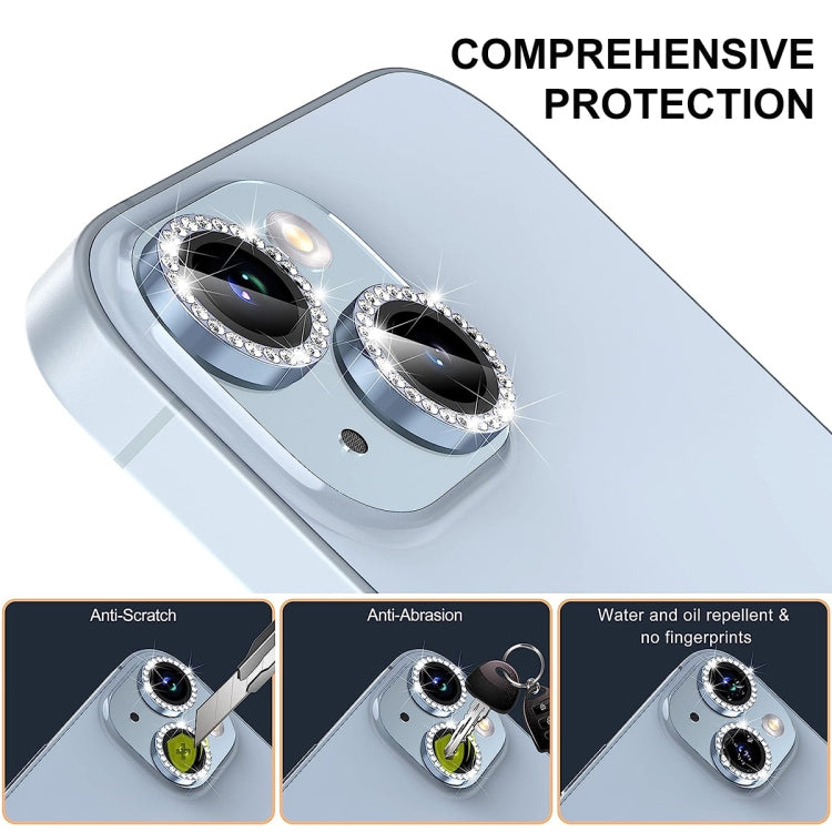 For iPhone 15 / 15 Plus ENKAY AR Anti-reflection Individual Diamond Ring Camera Lens Glass Full Film(Sea Blue) - iPhone 15 Tempered Glass by ENKAY | Online Shopping UK | buy2fix