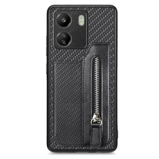 For Xiaomi  Redmi 13C Carbon Fiber Flip Zipper Wallet Phone Case(Black) - 13C Cases by buy2fix | Online Shopping UK | buy2fix