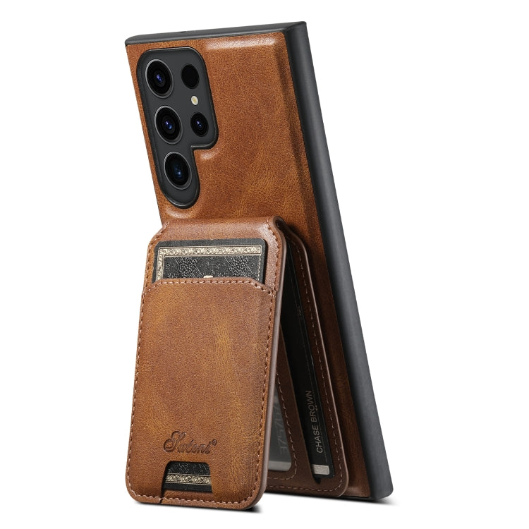 For Samsung Galaxy S23 Ultra 5G Suteni H15 MagSafe Oil Eax Leather Detachable Wallet Back Phone Case(Brown) - Galaxy S23 Ultra 5G Cases by Suteni | Online Shopping UK | buy2fix