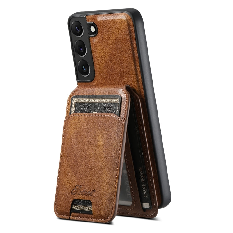 For Samsung Galaxy S22 5G Suteni H15 MagSafe Oil Eax Leather Detachable Wallet Back Phone Case(Brown) - Galaxy S22 5G Cases by Suteni | Online Shopping UK | buy2fix