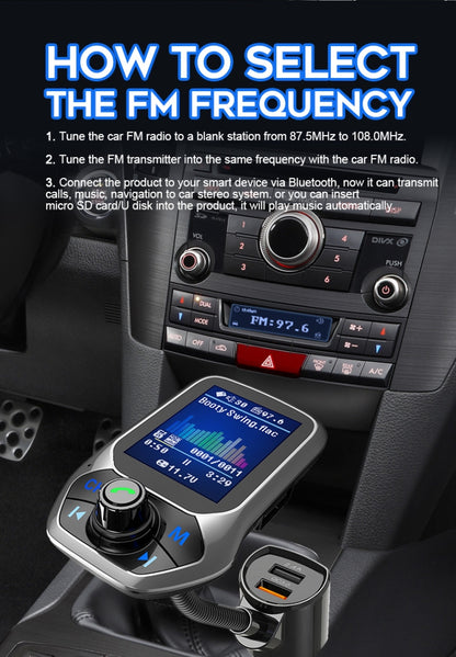 T43 Car Bluetooth Mp3 Multi-function Large Color Screen QC3.0 Bluetooth Car Charge Lossless Car Bluetooth Player - Bluetooth Car Kits by buy2fix | Online Shopping UK | buy2fix