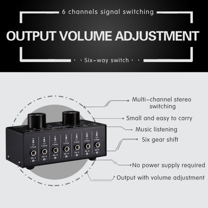 B017 6 Input 1 Output Audio Signal Selection Switcher Output Volume Adjustment Control 3.5mm Interface - Consumer Electronics by buy2fix | Online Shopping UK | buy2fix