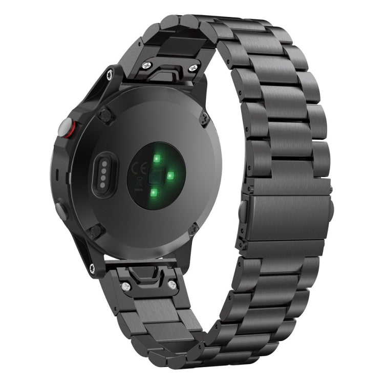 For Garmin Fenix 5 Three-Bead Stainless Steel Metal Watch Band, Size:22MM(Black) - Smart Wear by buy2fix | Online Shopping UK | buy2fix