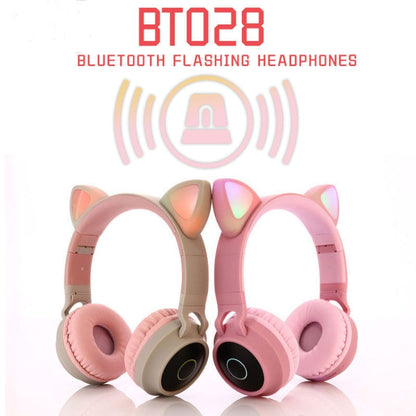 BT028C Cute Cat Ear Bluetooth 5.0 Headphones Foldable On-Ear Stereo Wireless Headset Headphone with Mic / LED Light / FM Radio / TF Card(Gray) - Headset & Headphone by buy2fix | Online Shopping UK | buy2fix