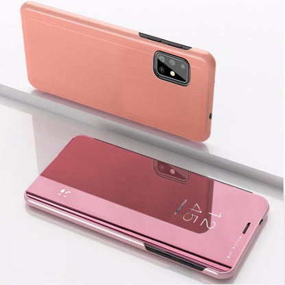 For Galaxy A31 Plated Mirror Horizontal Flip Leather Case with Holder(Rose Gold) - Samsung Accessories by buy2fix | Online Shopping UK | buy2fix