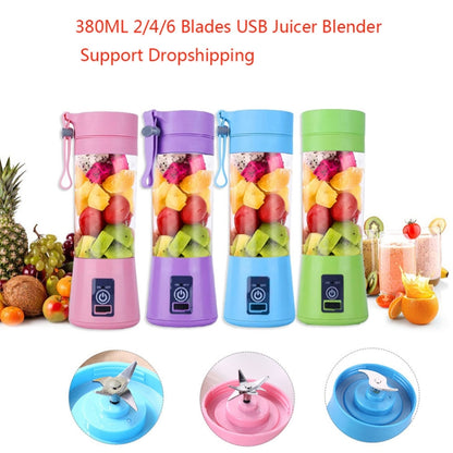 USB Rechargeable Electric Automatic Vegetable Fruit Citrus Orange Juice Maker Cup Mixer Bottle (380ML)(6 Blades Pink) - Home & Garden by buy2fix | Online Shopping UK | buy2fix