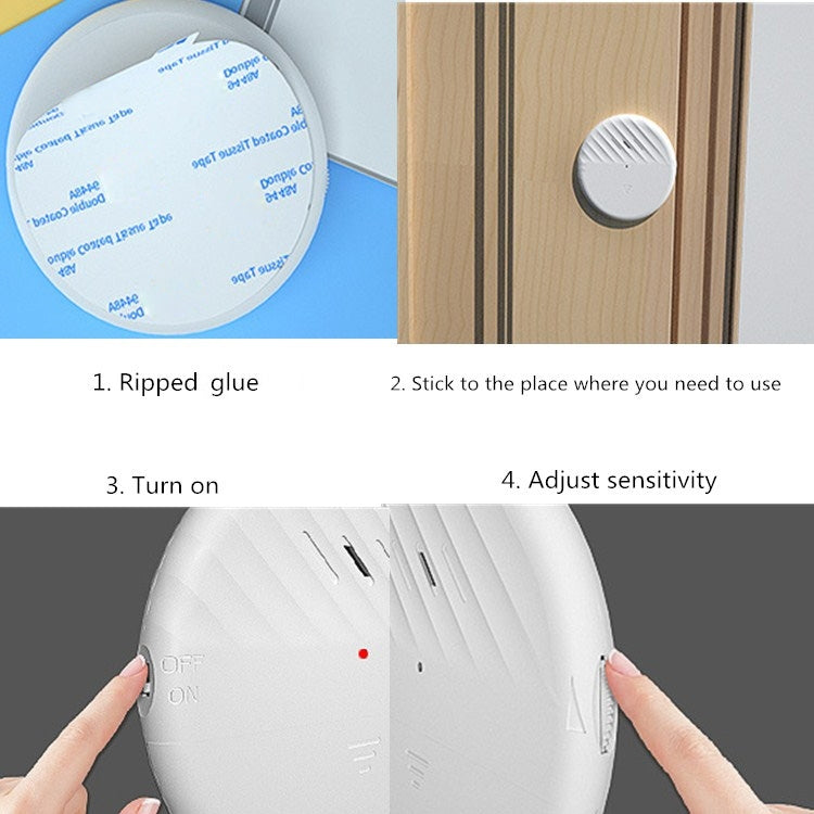 C100 125dB Vibration Sensor Alarm Door and Window Alarm Home Personal Anti-theft Alarm(White) - Security by buy2fix | Online Shopping UK | buy2fix
