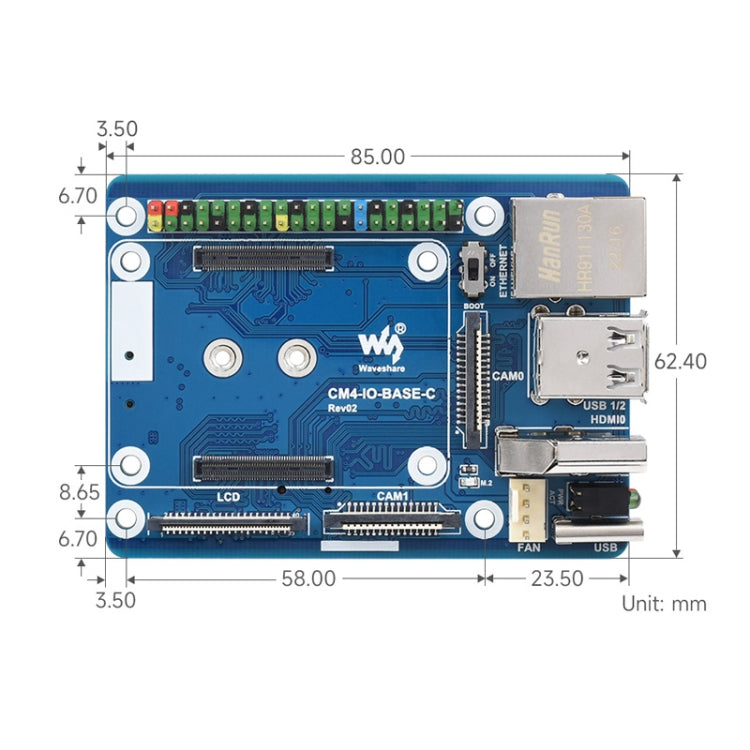 Waveshare CM4-IO-BASE-C For Raspberry Pi Compute Module 4 Mini Base Board, 23228 - Raspberry Pi Accessories by Waveshare | Online Shopping UK | buy2fix