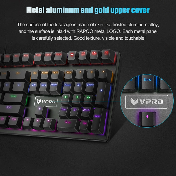 Rapoo V700S 104 Keys Mixed Color Backlight USB Wired Game Computer Without Punching Mechanical Keyboard(Red Shaft) - Wired Keyboard by Rapoo | Online Shopping UK | buy2fix