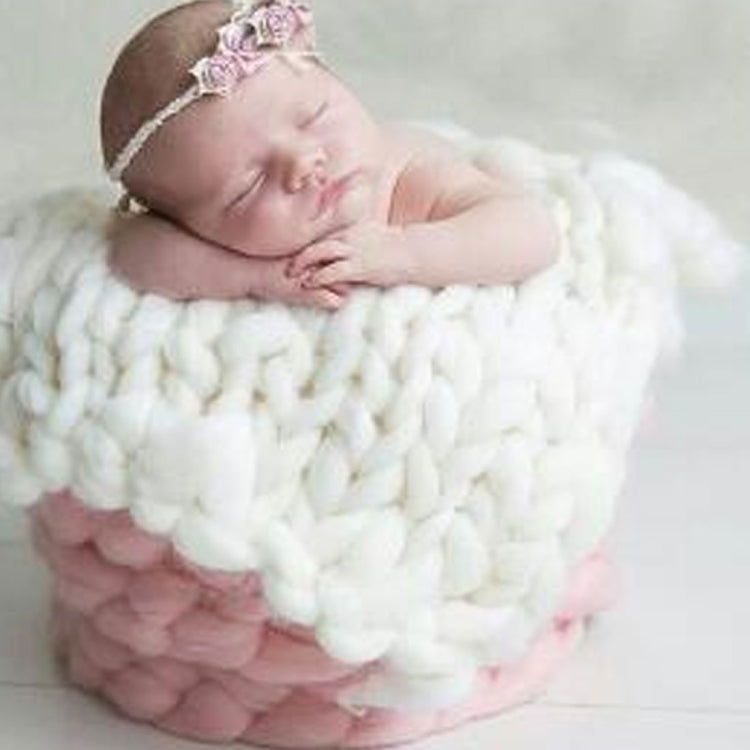 50x50cm New Born Baby Knitted Wool Blanket Newborn Photography Props Chunky Knit Blanket Basket Filler(White) - Camera Accessories by buy2fix | Online Shopping UK | buy2fix