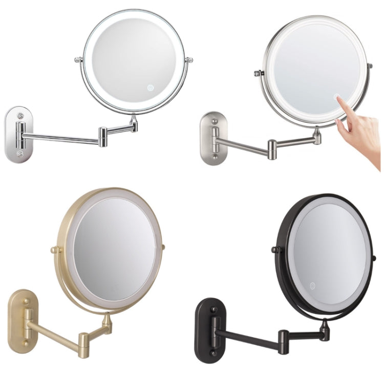 8 Inch Wall-Mounted Double-Sided Makeup Mirror LED Three-Tone Light Bathroom Mirror, Colour:Battery Models Silver(Ten Times Magnification) - Mirror by buy2fix | Online Shopping UK | buy2fix