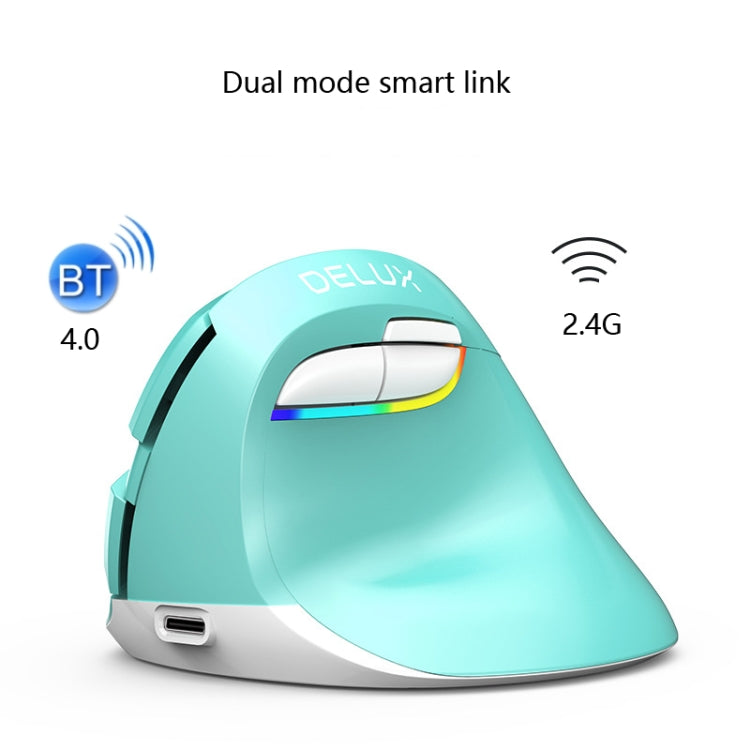 DELUX M618Mini Colorful Wireless Luminous Vertical Mouse Bluetooth Rechargeable Vertical Mouse(Mint Green) - Wireless Mice by DELUX | Online Shopping UK | buy2fix