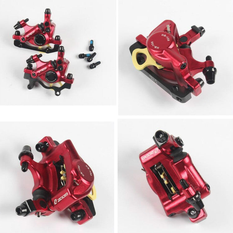 ZOOM HB100 Mountain Bike Hydraulic Brake Caliper Folding Bike Cable Pull Hydraulic Disc Brake Caliper, Style:Front and Rear(Red) - Bicycle Brake Parts by Zoom | Online Shopping UK | buy2fix