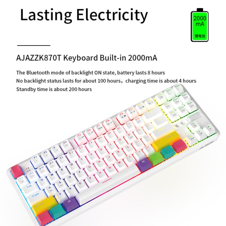 Ajazz K870T 87-keys Wired Bluetooth + Type-C Rechargeable Mechanical Keyboard  Mini RGB Backlit Keyboard, Cable Length: 1.6m(Green Shaft) - Wired Keyboard by Ajazz | Online Shopping UK | buy2fix