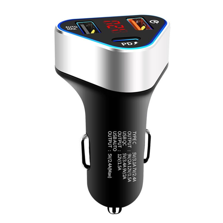 Digital Display PD+QC3.0+2.4A Car Charger TYPE-C Car Phone Charger(Sapphire Blue) - In Car by buy2fix | Online Shopping UK | buy2fix