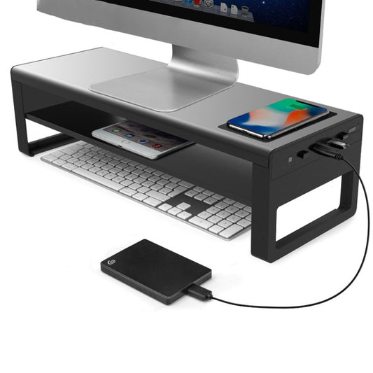 Vaydeer Metal Display Increase Rack Multifunctional Usb Wireless Laptop Screen Stand, Style:L-Fast Charge Double Layer-Black(Fast Charger+3xUSB) - Computer & Networking by Vaydeer | Online Shopping UK | buy2fix