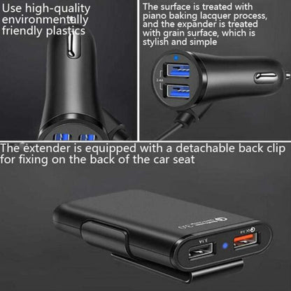 One For Four 8A Car Charger QC3.0 Fast Charge 4USB Car Front And Rear Seat Car Charger - In Car by buy2fix | Online Shopping UK | buy2fix