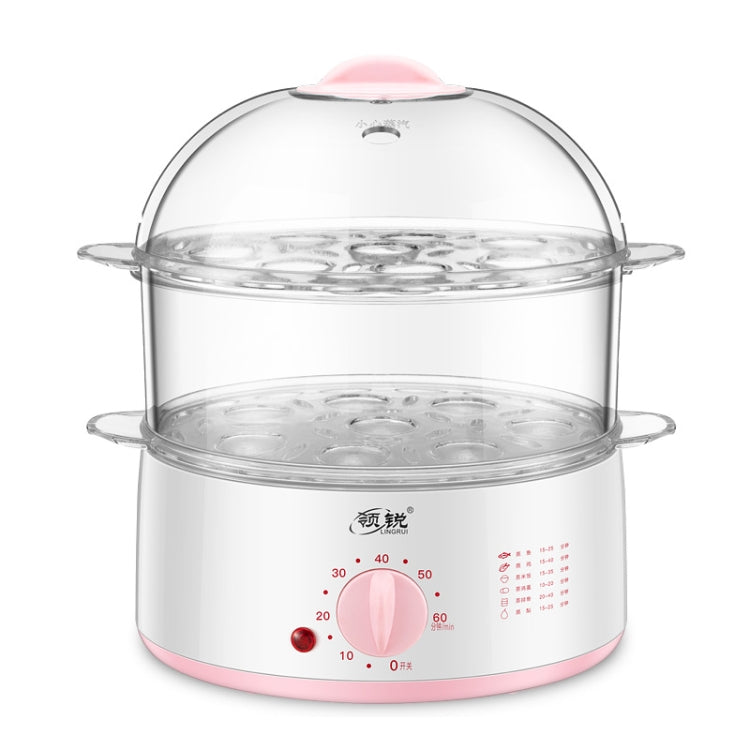 LINGRUI Timer Mini Multi-Function Egg Cooker Automatic Power Off Home Breakfast Machine, CN Plug, Specification:Double Layers(Pink) - Home & Garden by buy2fix | Online Shopping UK | buy2fix