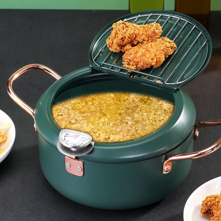 20cm Fryer Pot Household Non-Stick Pan Temperature Control Mini Frying Pot(Olive Green) - Home & Garden by buy2fix | Online Shopping UK | buy2fix