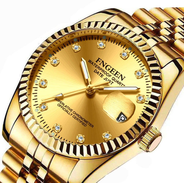 FNGEEN 7008 Men Fashion Diamond Dial Watch Couple Watch(Full Gold Gold Surface) - Couple Watches by FNGEEN | Online Shopping UK | buy2fix