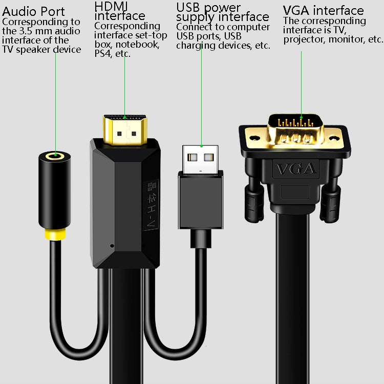 10m JH HV10 1080P HDMI to VGA Cable Projector TV Box Computer Notebook Industrial Display Adapter Cable - Cable by JH | Online Shopping UK | buy2fix