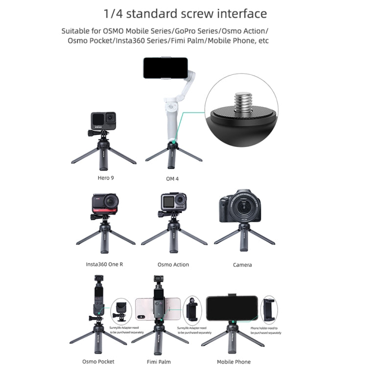 Sunnylife for Insta360 GO / DJI Osmo Action / GoPro Mount Bracket Stabilizer Aluminum Alloy Mini Tripod - Portable Mini Tripod by Sunnylife | Online Shopping UK | buy2fix