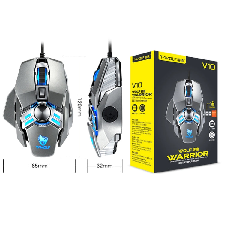 T-WOLF V10 USB Interface 7 Buttons 6400 DPI Gaming Wired Mouse Custom Macro Programming 4-Color Breathing Light Gaming Mouse, Cable Length: 1.5m(Gun Color) - Wired Mice by T-WOLF | Online Shopping UK | buy2fix