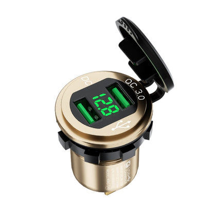 Car Motorcycle Modified USB Charger QC3.0 Metal Waterproof Fast Charge(Golden Shell Green Light) - In Car by buy2fix | Online Shopping UK | buy2fix