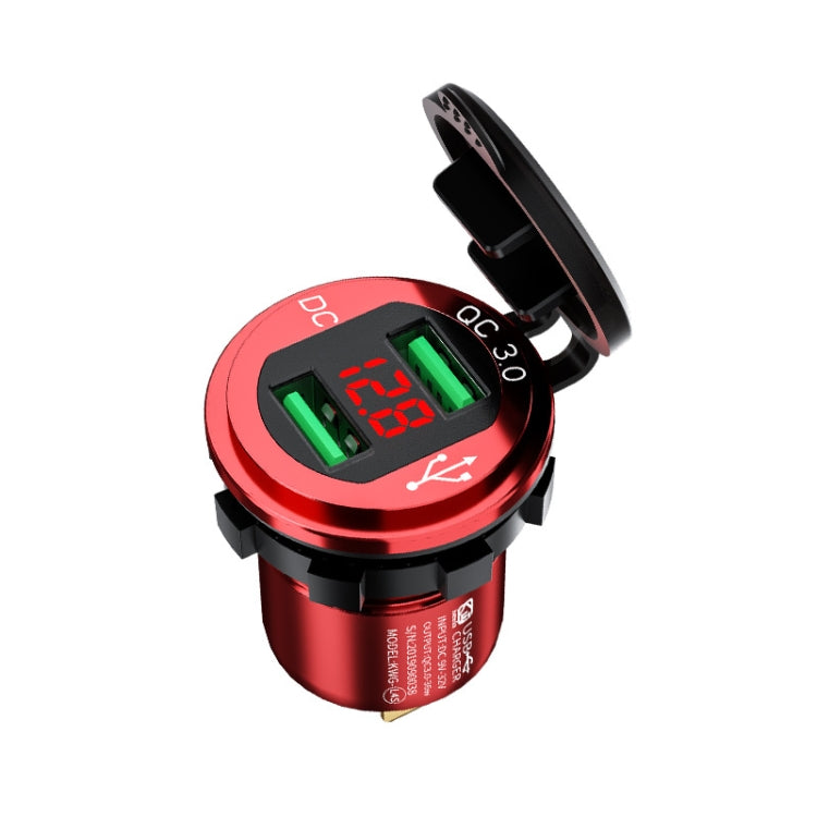 Car Motorcycle Modified USB Charger QC3.0 Metal Waterproof Fast Charge(Red Shell Red Light) - In Car by buy2fix | Online Shopping UK | buy2fix