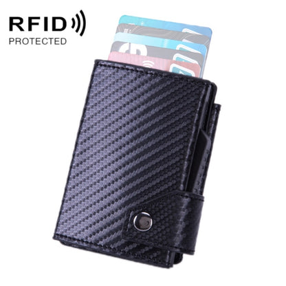 Anti-Theft Aluminum Alloy Coin Purse RFID Anti-Degaussing Automatic Pop-Up PU Bank Card Bag(Carbon Fiber Black) - Antimagnetic RFID Package by buy2fix | Online Shopping UK | buy2fix