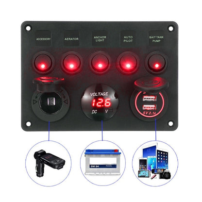 RV Yacht Car Combination Cat Eye Switch Dual USB Car Charging Control Panel With Voltmeter - In Car by buy2fix | Online Shopping UK | buy2fix