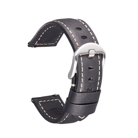 Quick Release Watch Band Crazy Horse Leather Retro Watch Band For Samsung Huawei,Size: 24mm (Black Silver Buckle) - Watch Bands by buy2fix | Online Shopping UK | buy2fix