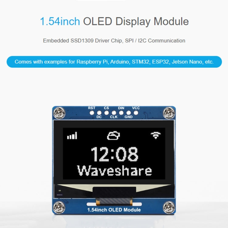 Waveshare 1.54 Inch OLED Display Module, 128×64 Resolution, SPI / I2C Communication(Blue) - LCD & LED Display Module by Waveshare | Online Shopping UK | buy2fix