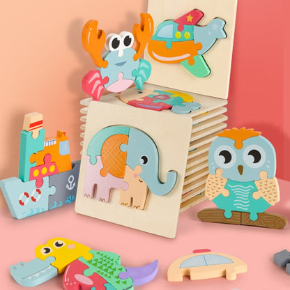 3 PCS Early Childhood Education Wooden Three-Dimensional Jigsaw Puzzle Toy(Owl) - Puzzle Toys by buy2fix | Online Shopping UK | buy2fix