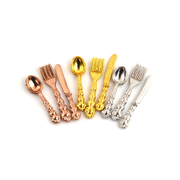 12 PCS / Set Simulation Kitchen Food Furniture Toys Dollhouse Miniature Accessories 1:12 Fork Knife Soup Spoon Tableware(Rose Gold) - Toys & Hobbies by buy2fix | Online Shopping UK | buy2fix