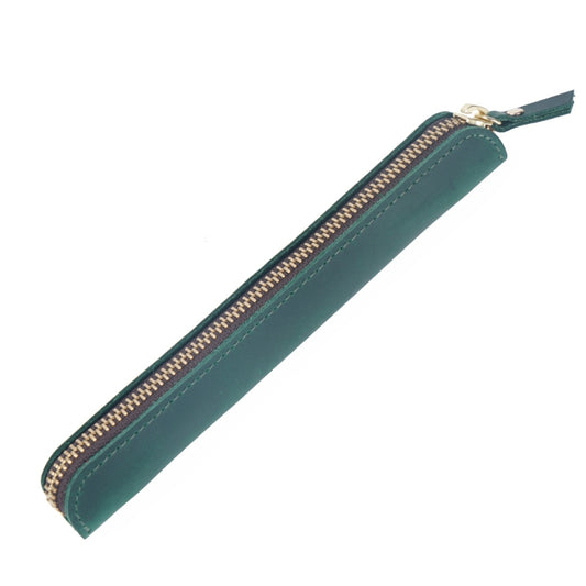 Retro Simple Leather Stylus Leather Zipper Pen Protection Case Crazy Horse Skin Mini Pen Case(Ink Green) - Home & Garden by buy2fix | Online Shopping UK | buy2fix
