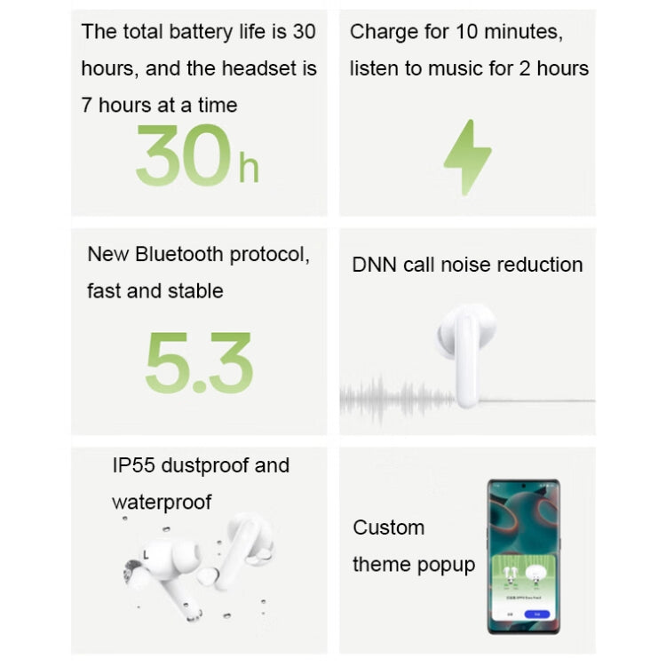 OPPO Enco Free3 Wireless Active Noise Reduction In-Ear Music Sports Bluetooth Earphones(Green) - Bluetooth Earphone by OPPO | Online Shopping UK | buy2fix