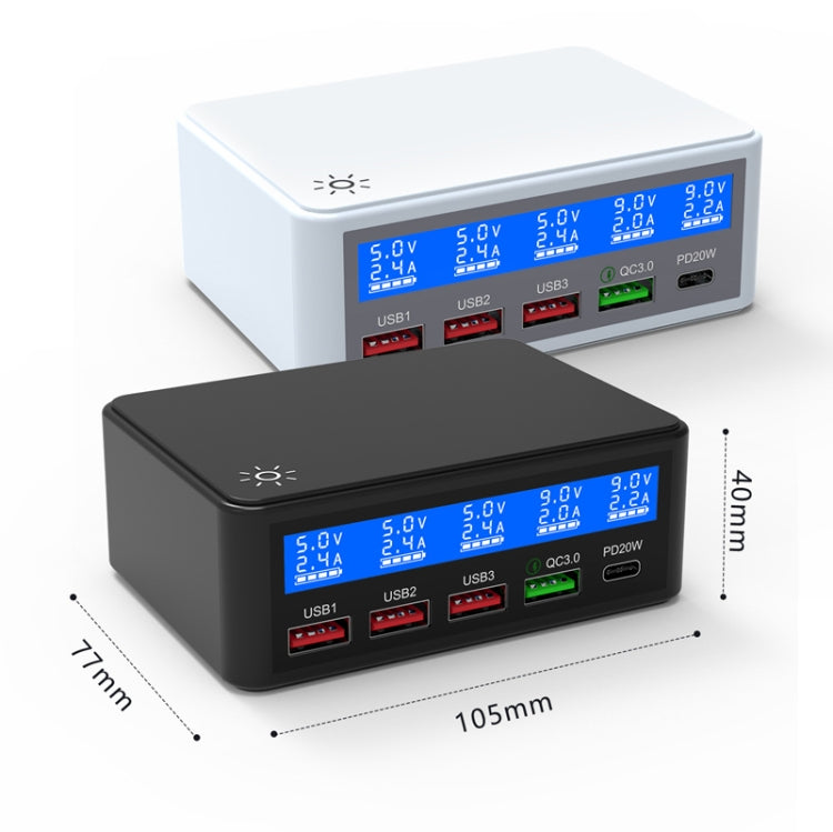 618 QC3.0 + PD20W + 3 x USB Ports Charger with Smart LCD Display, AU Plug (White) - Multifunction Charger by buy2fix | Online Shopping UK | buy2fix