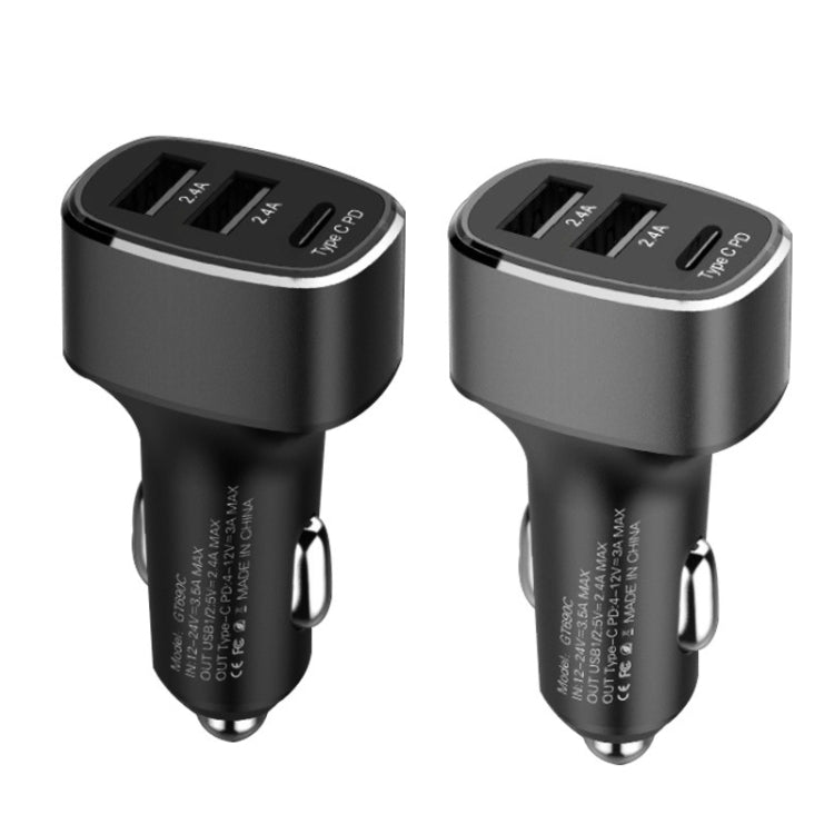 QIAKEY GT690C Dual USB + USB-C / Type-C Aluminum Alloy Three-Hole Car Charger(Black) - In Car by QIAKEY | Online Shopping UK | buy2fix