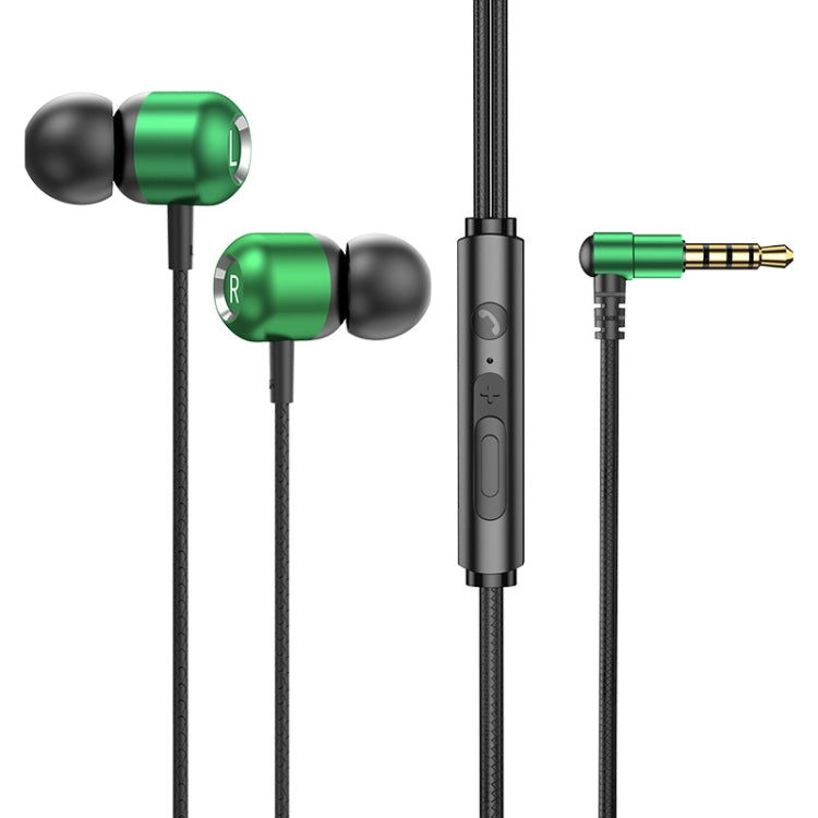 2 PCS TS6000 3.5mm Metal Elbow In-Ear Wired Control Earphone with Mic(Green) - In Ear Wired Earphone by buy2fix | Online Shopping UK | buy2fix