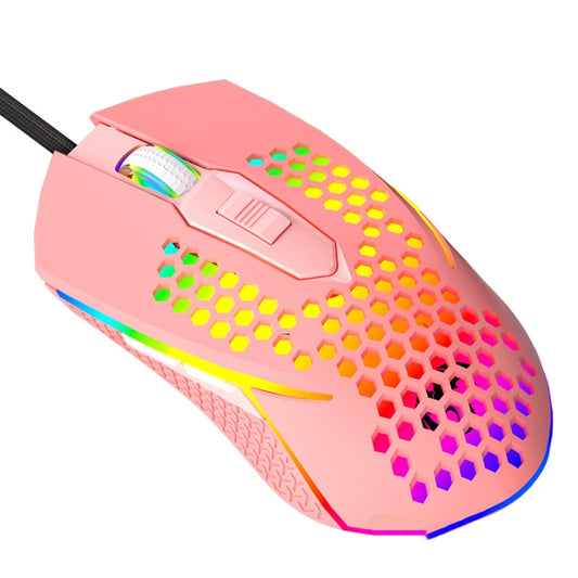 LEAVEN S50 6Keys Macro Definition Programmable RGB Lighted Gaming Wired Mouse, Cable Length: 1.5m(Pink) - Wired Mice by LEAVEN | Online Shopping UK | buy2fix
