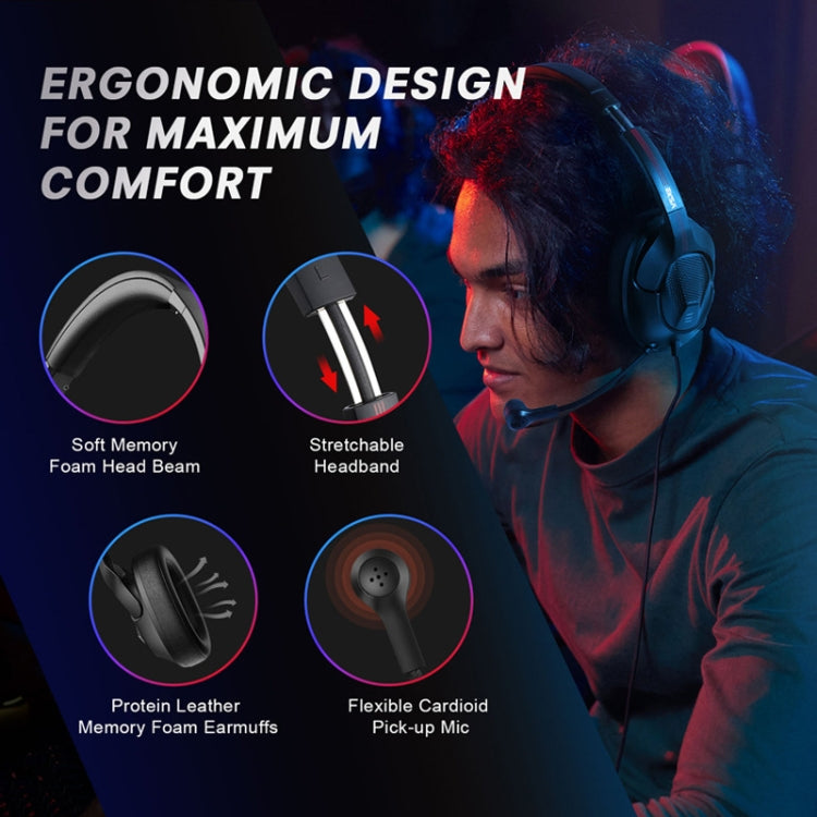 EKSA E3D Lightweight Adjustable Mic Gaming Wired Headset, Cable Length: 2m(Black) - Multimedia Headset by EKSA | Online Shopping UK | buy2fix